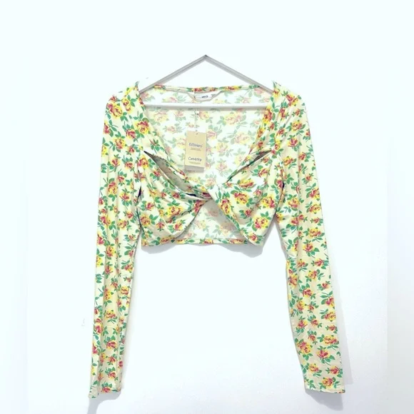 Mango Long Sleeve Floral Crop Top with Twist Knot - Picture 2 of 9